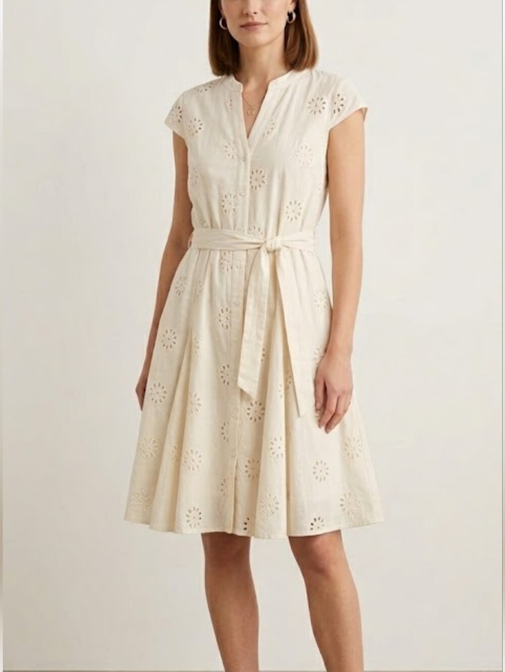 Reitmans Cream Eyelet Sun Dress Size XS Boho Chic Floral Embroidered 100% Cotton